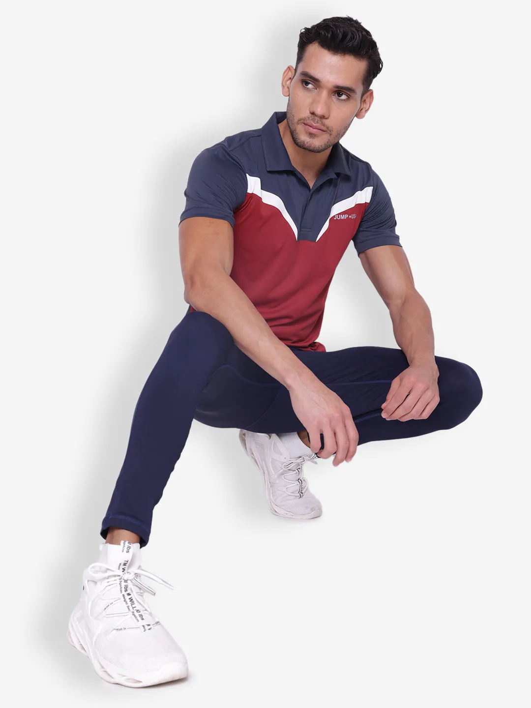 JUMP USA Mens Navy & Red High Neck T-shirt