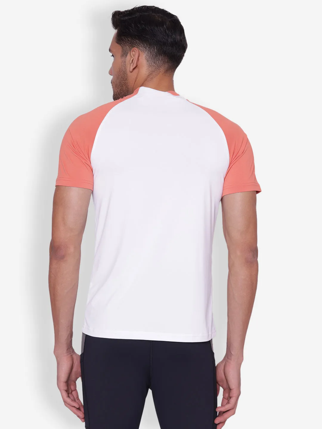 JUMP USA Mens White & Coral High Neck T-shirt