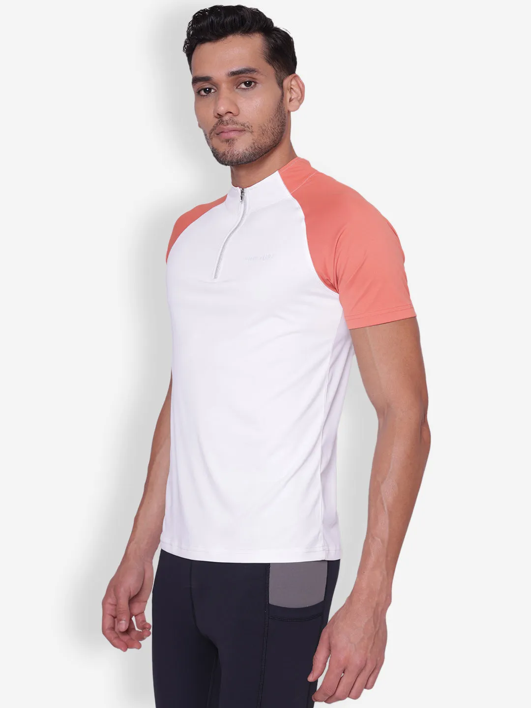 JUMP USA Mens White & Coral High Neck T-shirt