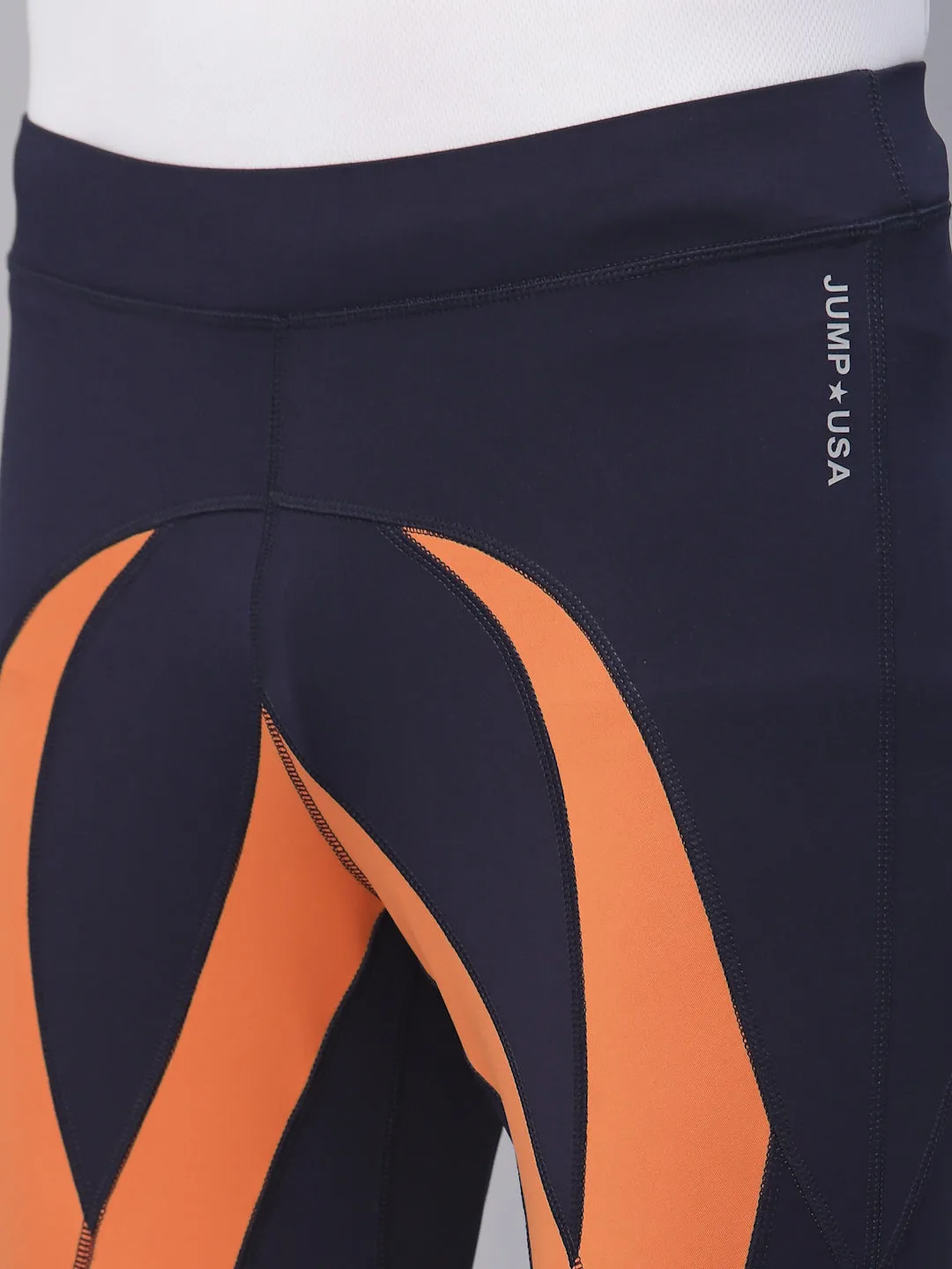 JUMP USA Navy Blue-Orange Rapid-Dry Training Tights For Men