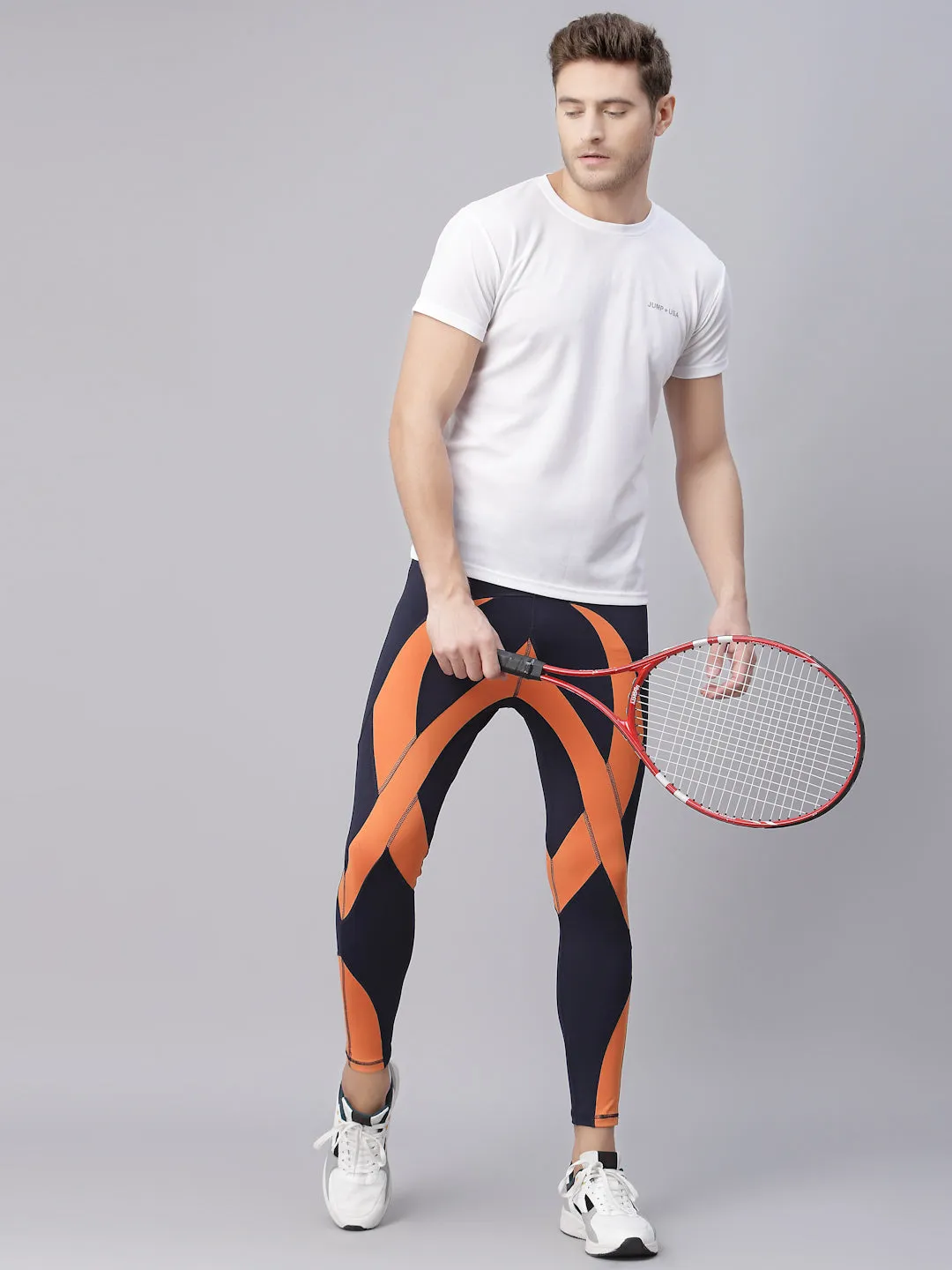 JUMP USA Navy Blue-Orange Rapid-Dry Training Tights For Men