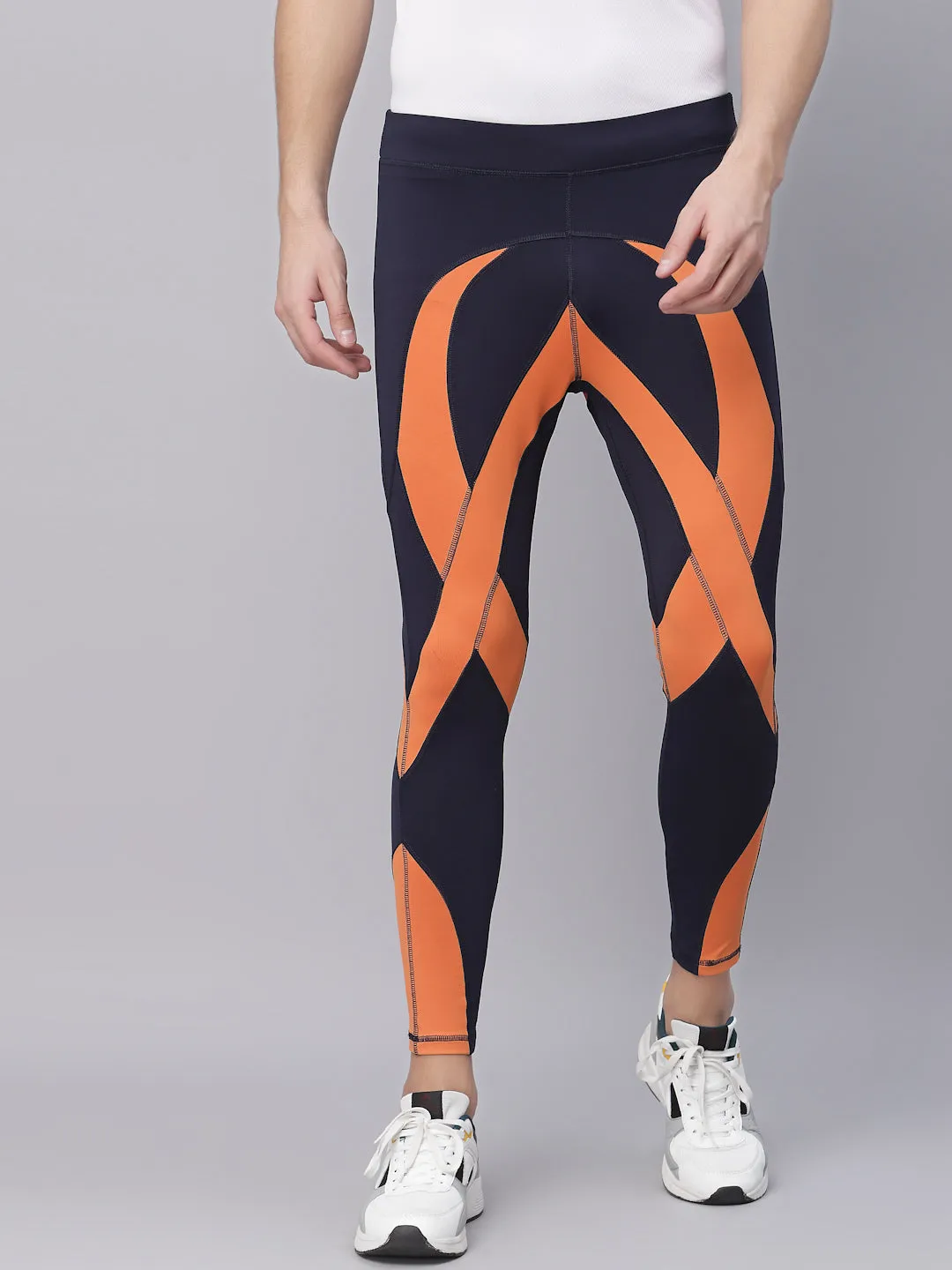 JUMP USA Navy Blue-Orange Rapid-Dry Training Tights For Men