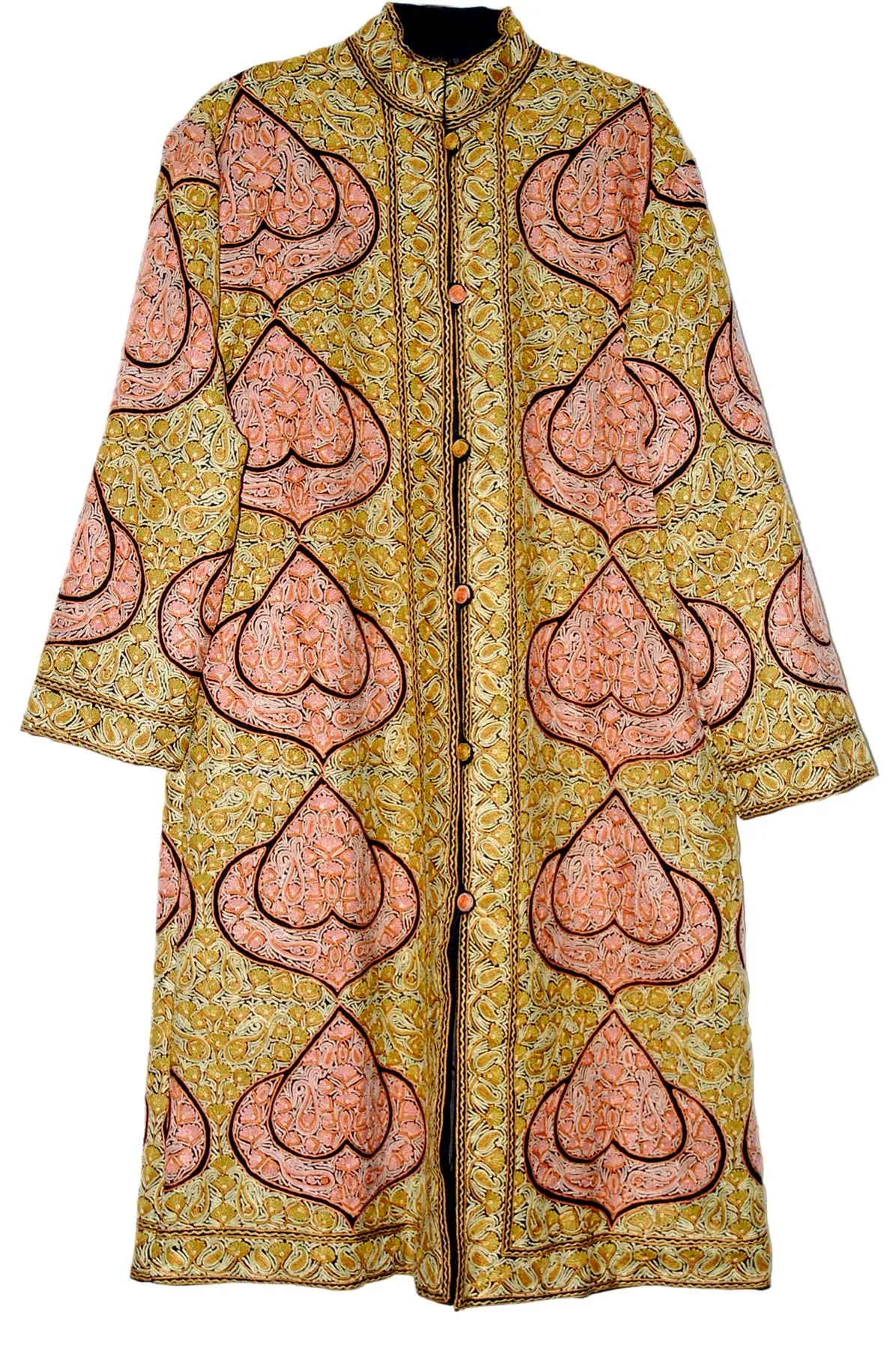 Kashmiri "Jamawar" Coat Woolen Long Jacket Black, Rust and Mustard Embroidery #JM-108