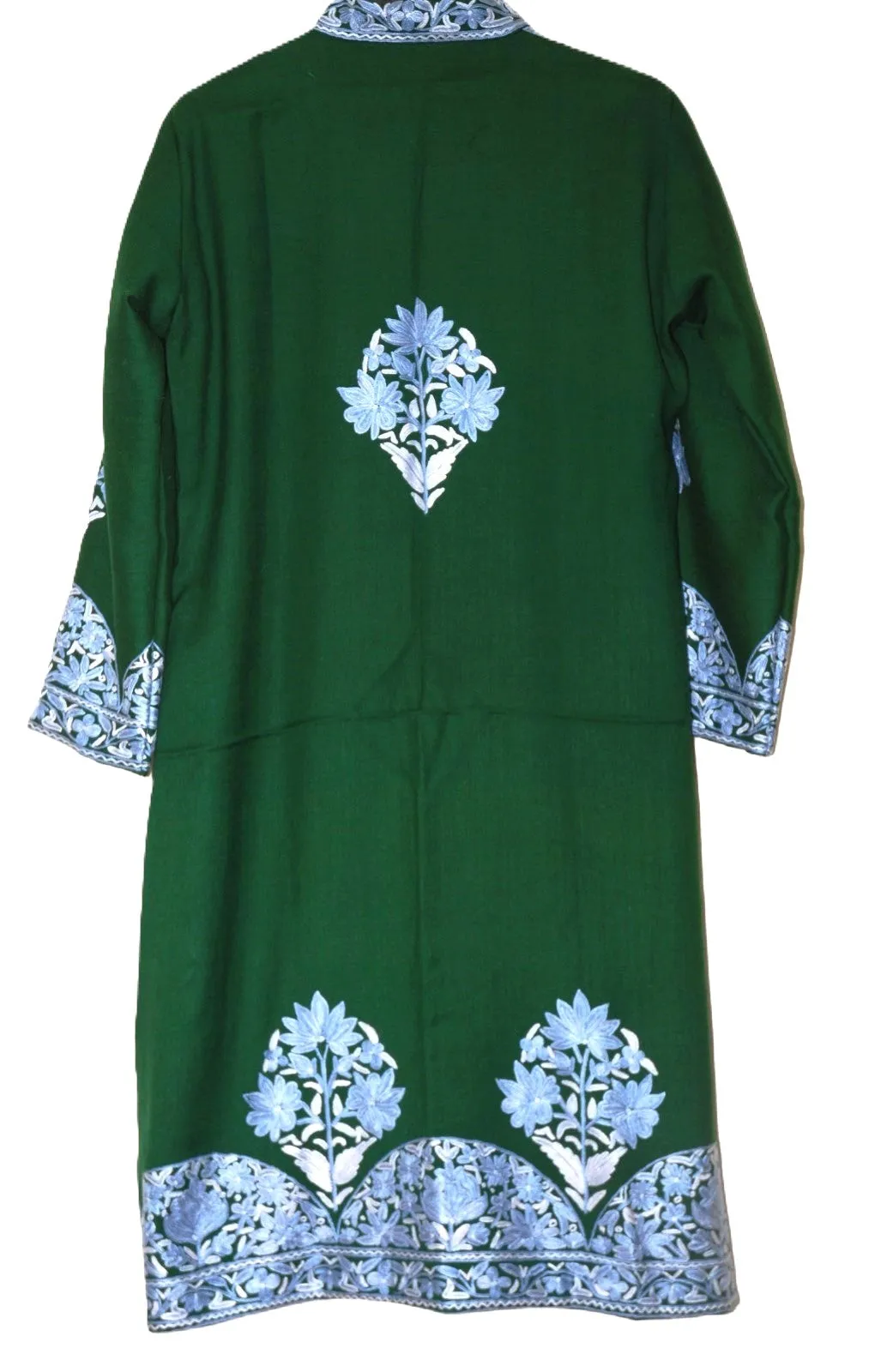 Kashmiri Woolen Coat Green, Blue Embroidery #AO-192