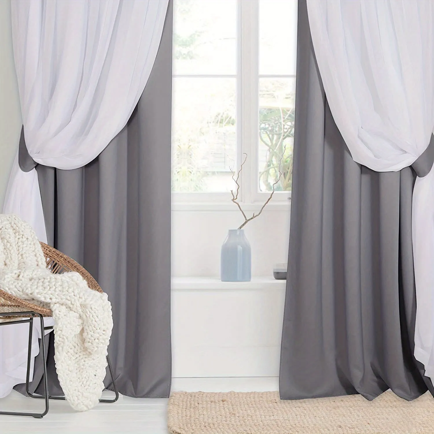 kkboxly 1pc 2-Layer Thermal Insulated Room Darkening Curtain - Blocks Sunlight, Provides Privacy, and Saves Energy for Living Room and Bedroom Home Decor