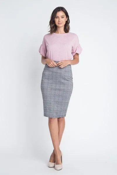 Ladies Grey Knit Checkered Pencil Skirt