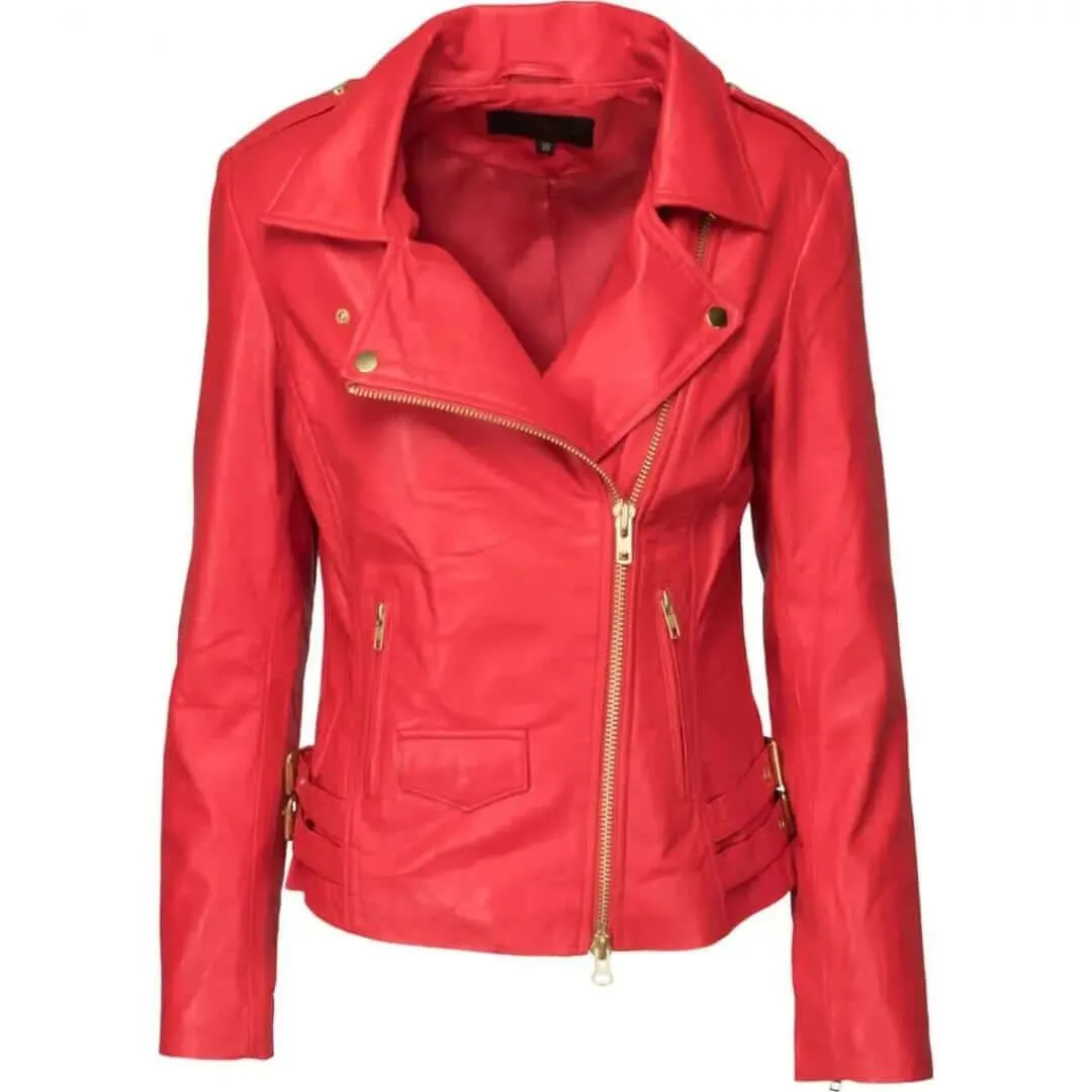 Lamb Gloving Red Biker Jacket