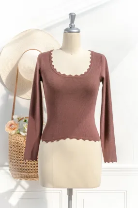 Layla Scalloped Knit Top - Brown