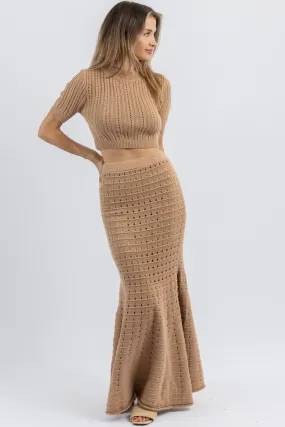 LEO MOCHA POINTELLE KNIT SKIRT SET