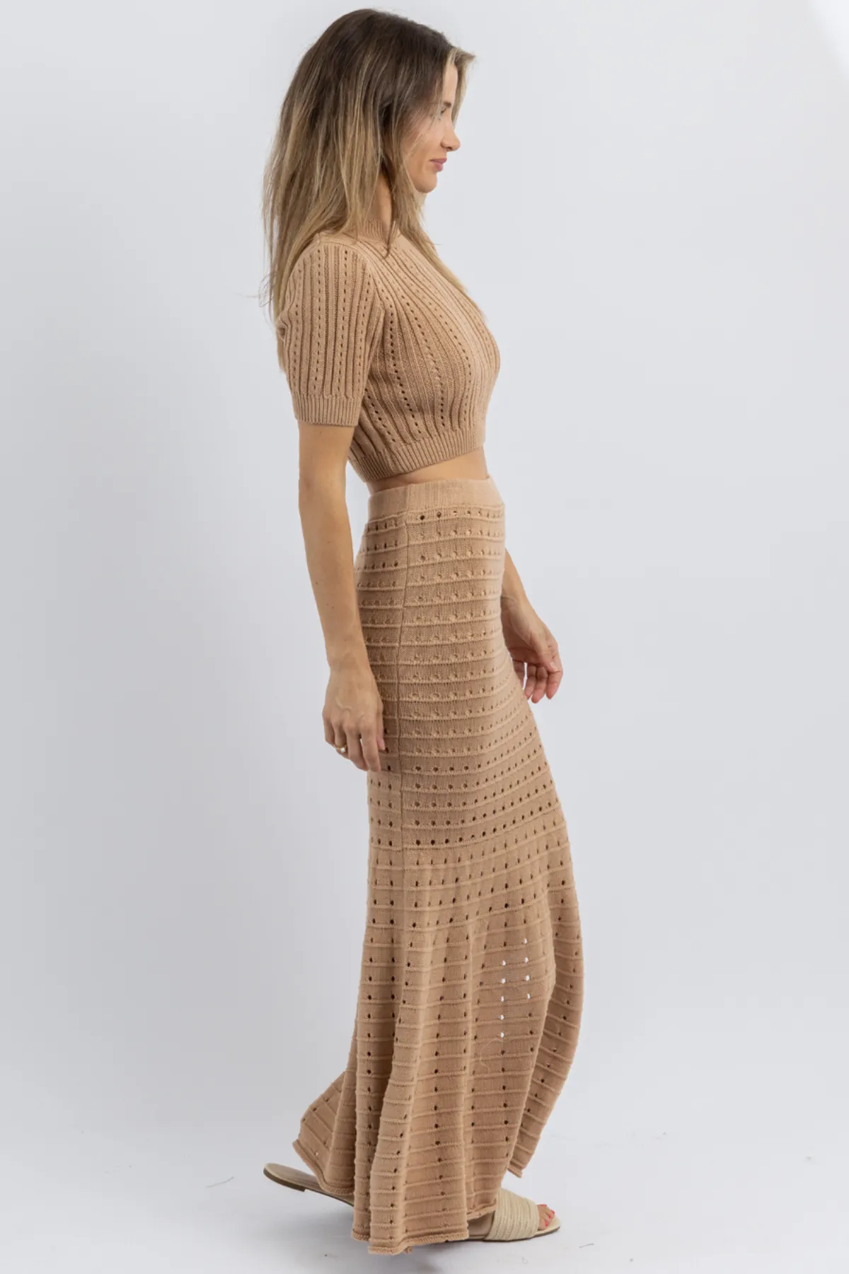 LEO MOCHA POINTELLE KNIT SKIRT SET