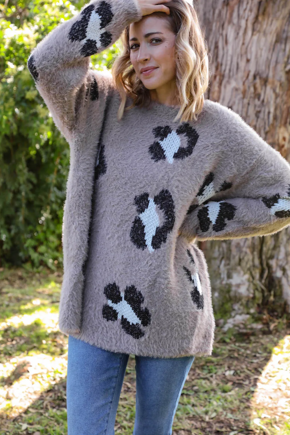 Leopard Jacquard Slouchy Knit Sweater