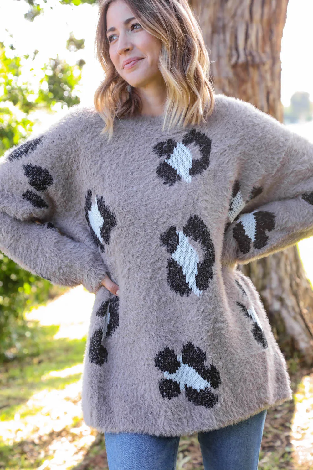 Leopard Jacquard Slouchy Knit Sweater