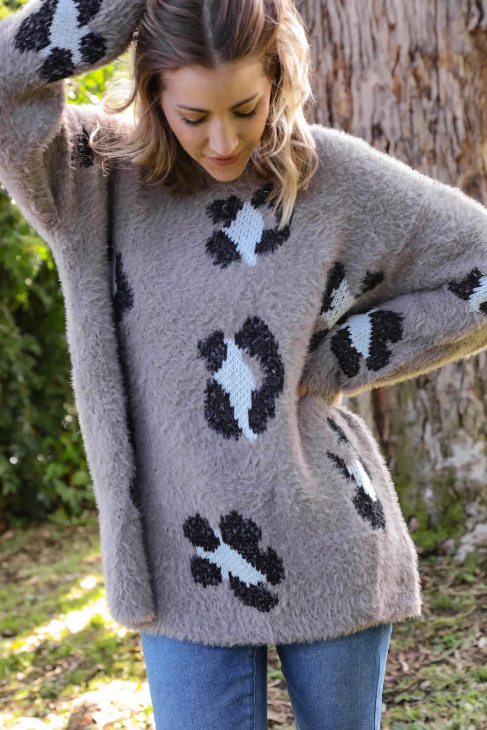 Leopard Jacquard Slouchy Knit Sweater