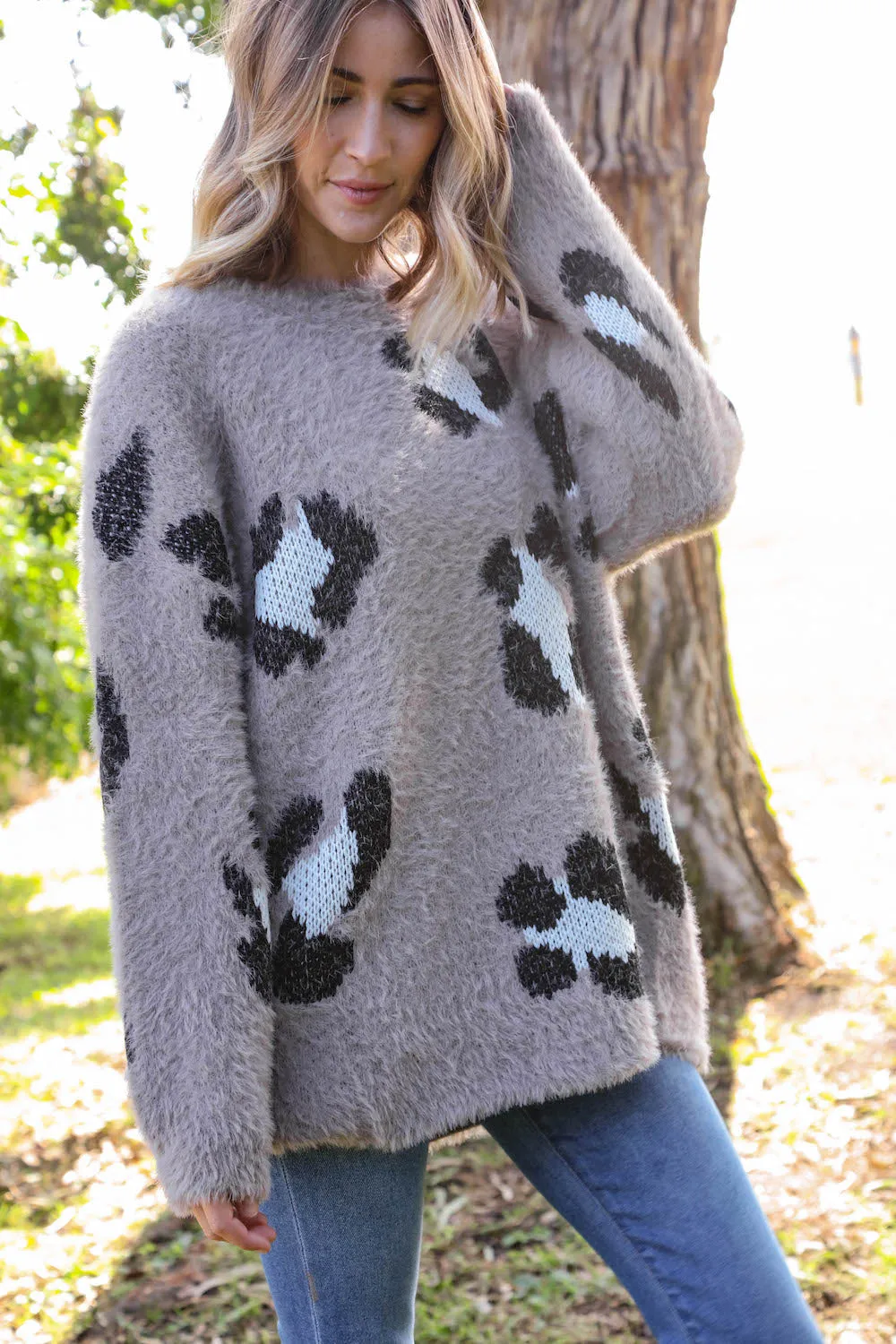 Leopard Jacquard Slouchy Knit Sweater