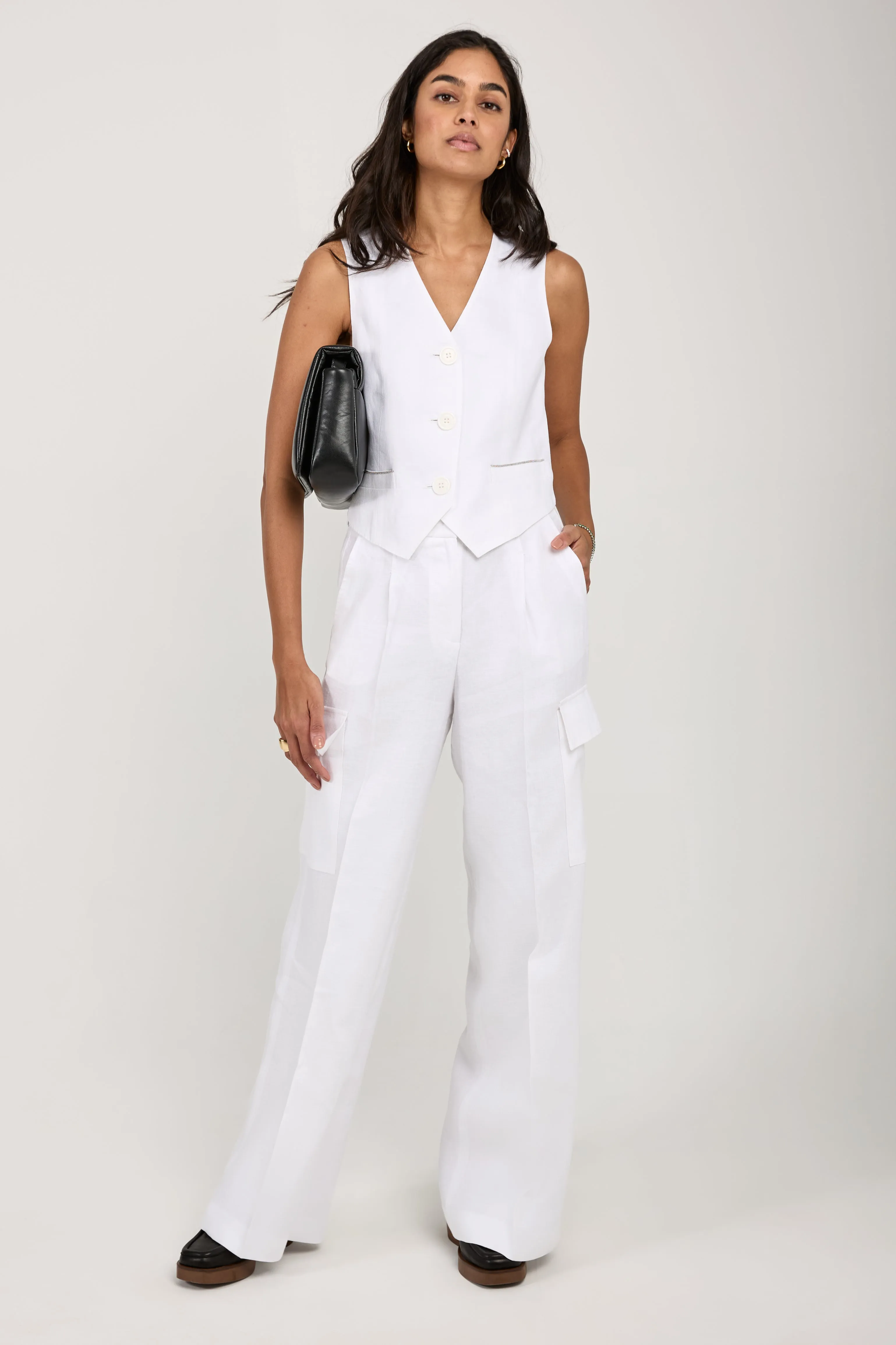 Linen Gabardine Cargo Pant in Pure White