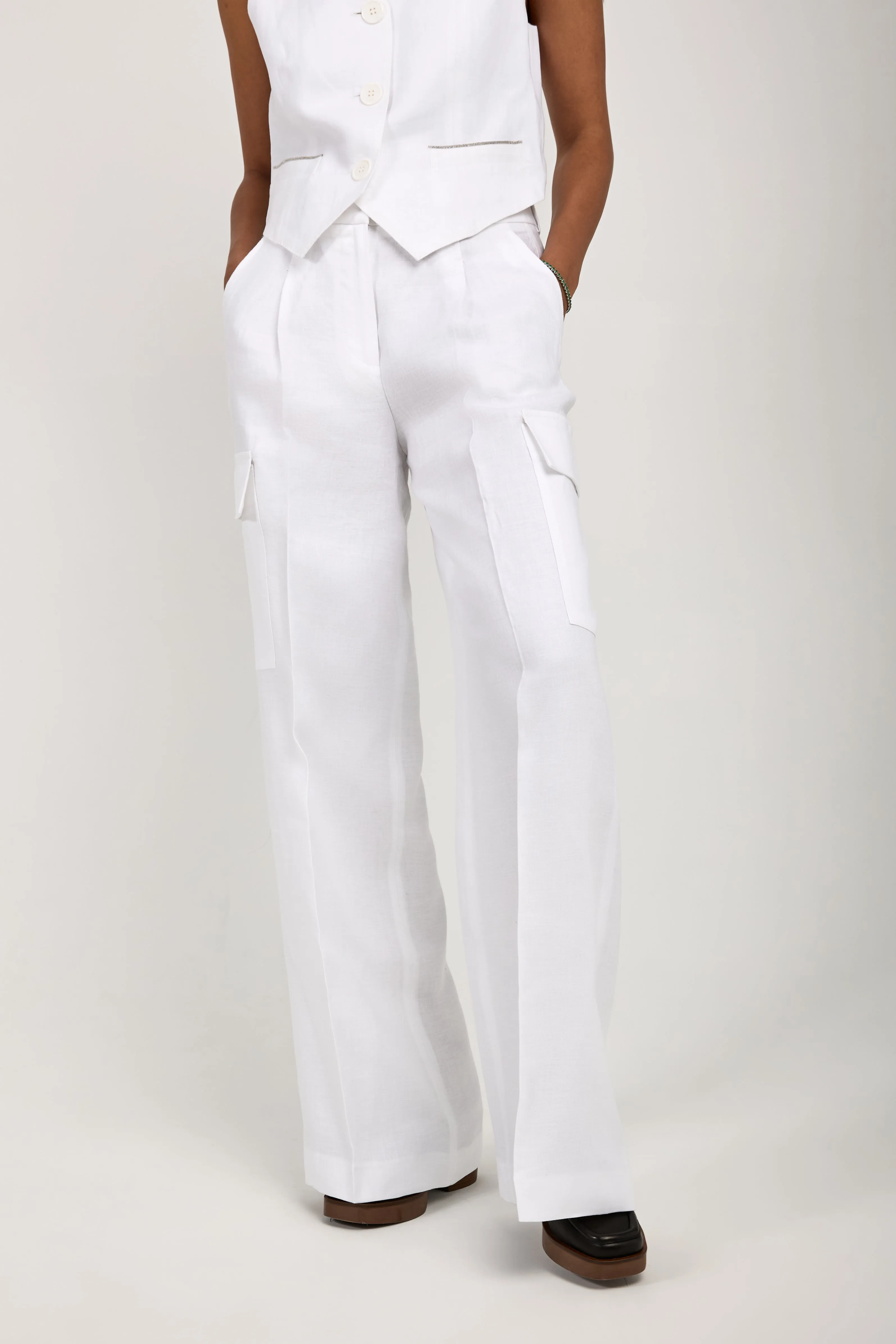 Linen Gabardine Cargo Pant in Pure White