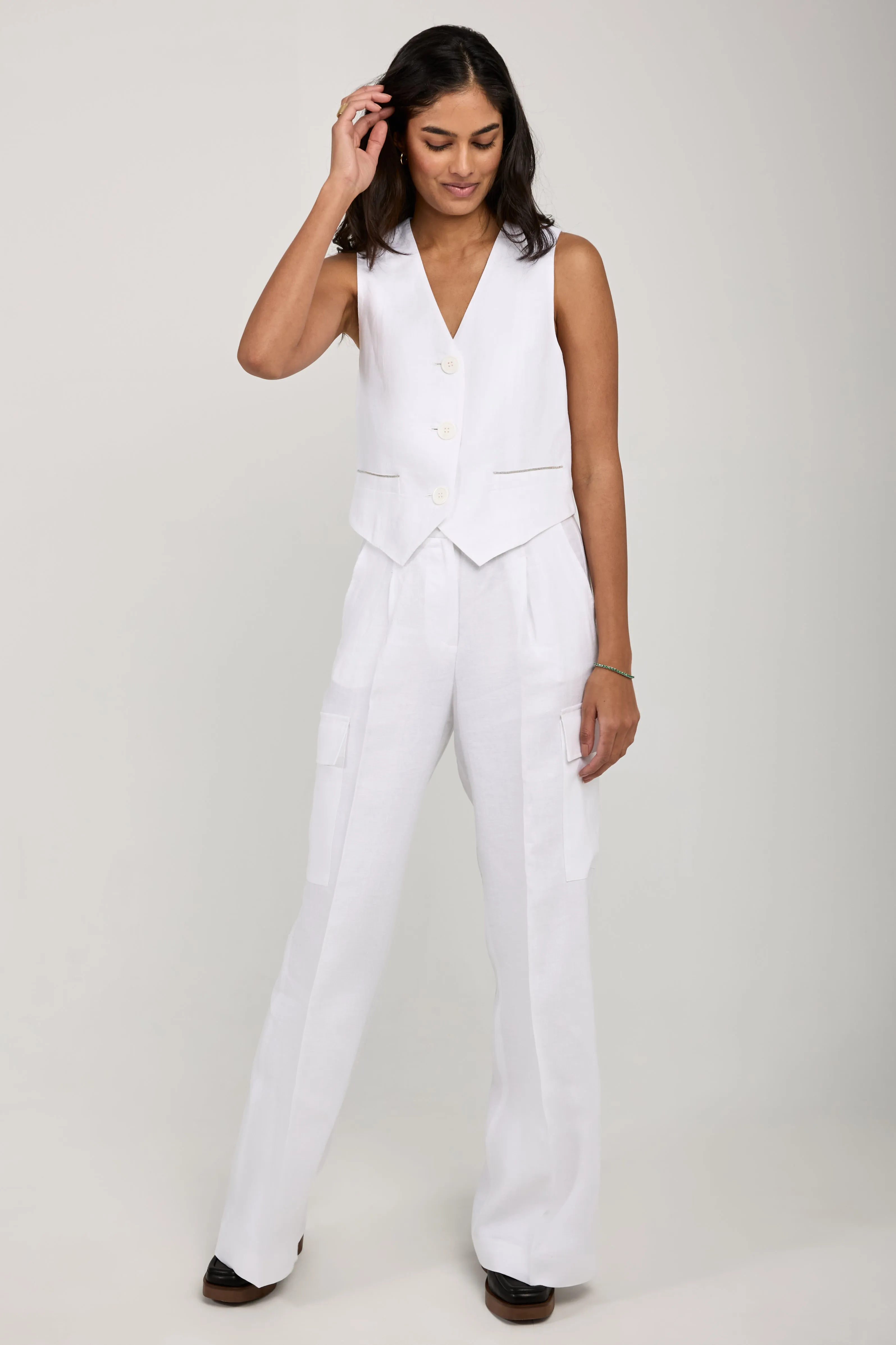 Linen Gabardine Cargo Pant in Pure White