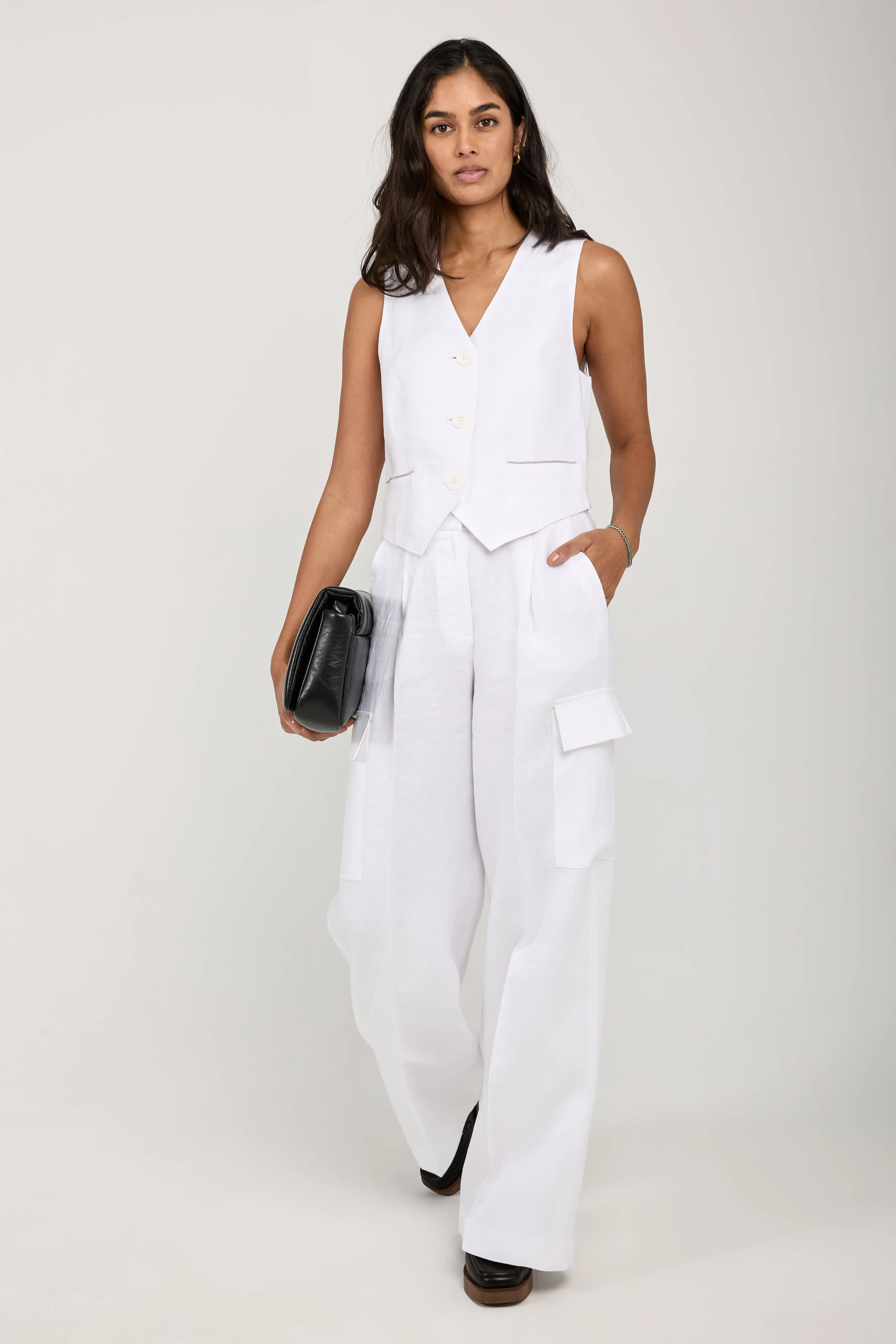 Linen Gabardine Cargo Pant in Pure White