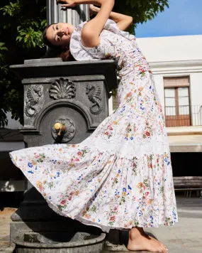 Linen Maxi Dress in Flower Garden