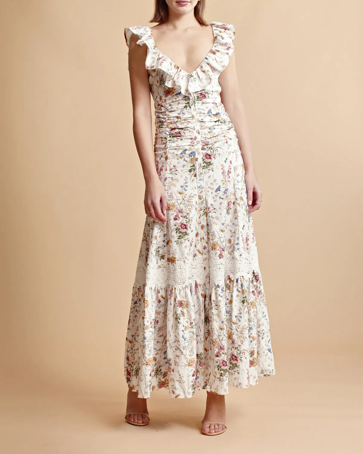 Linen Maxi Dress in Flower Garden