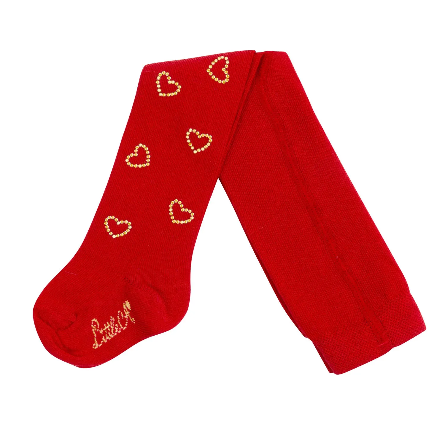 Little A -  Diamante heart tights, Red