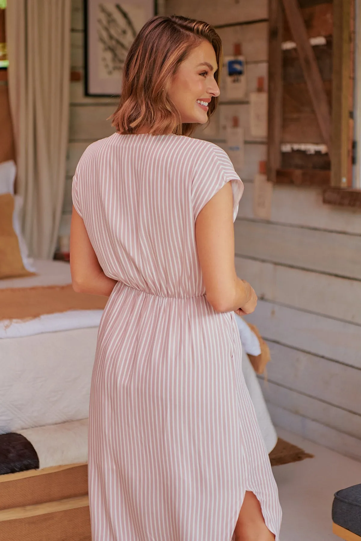 Lorena Pink Stripe Tie Front Dress