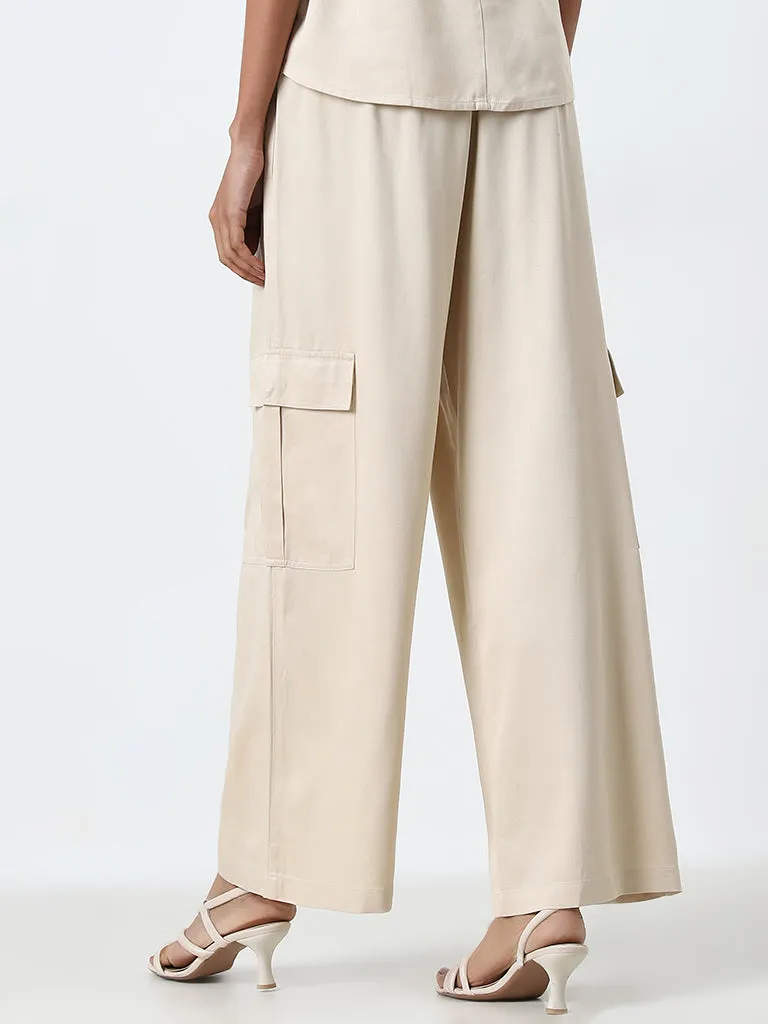 LOV Beige Cargo-Style High-Rise Pants