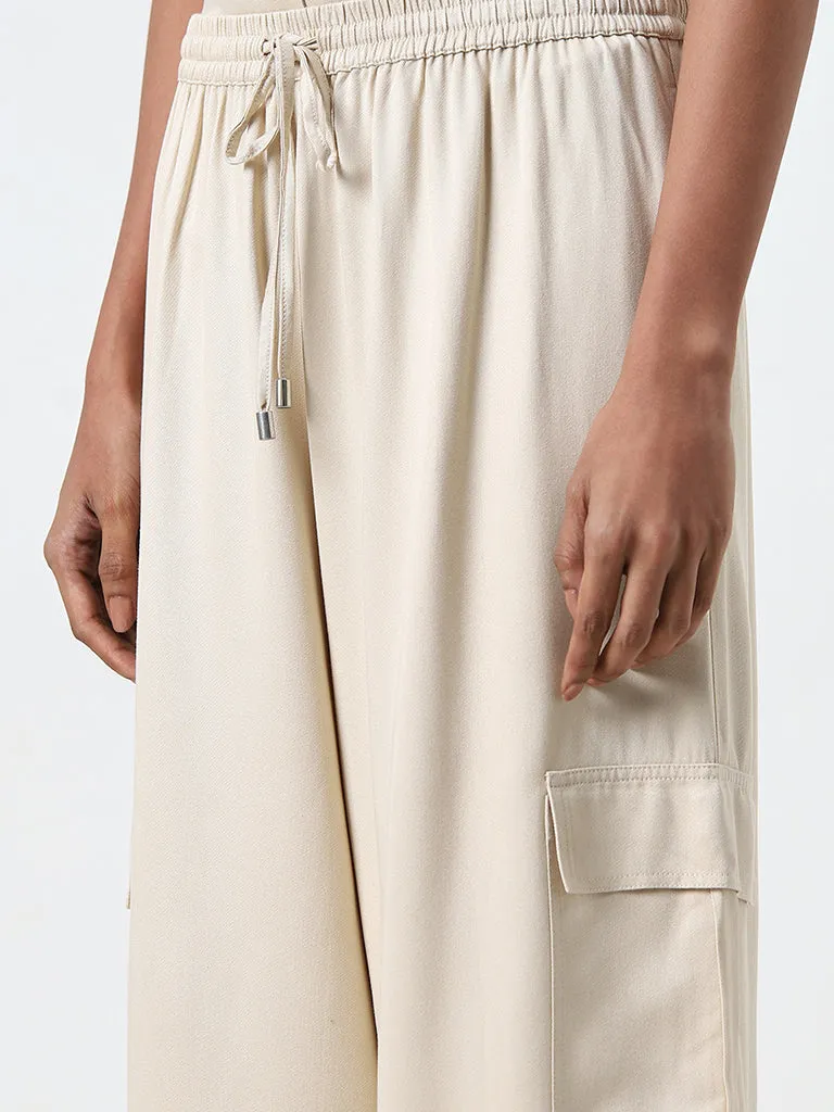 LOV Beige Cargo-Style High-Rise Pants