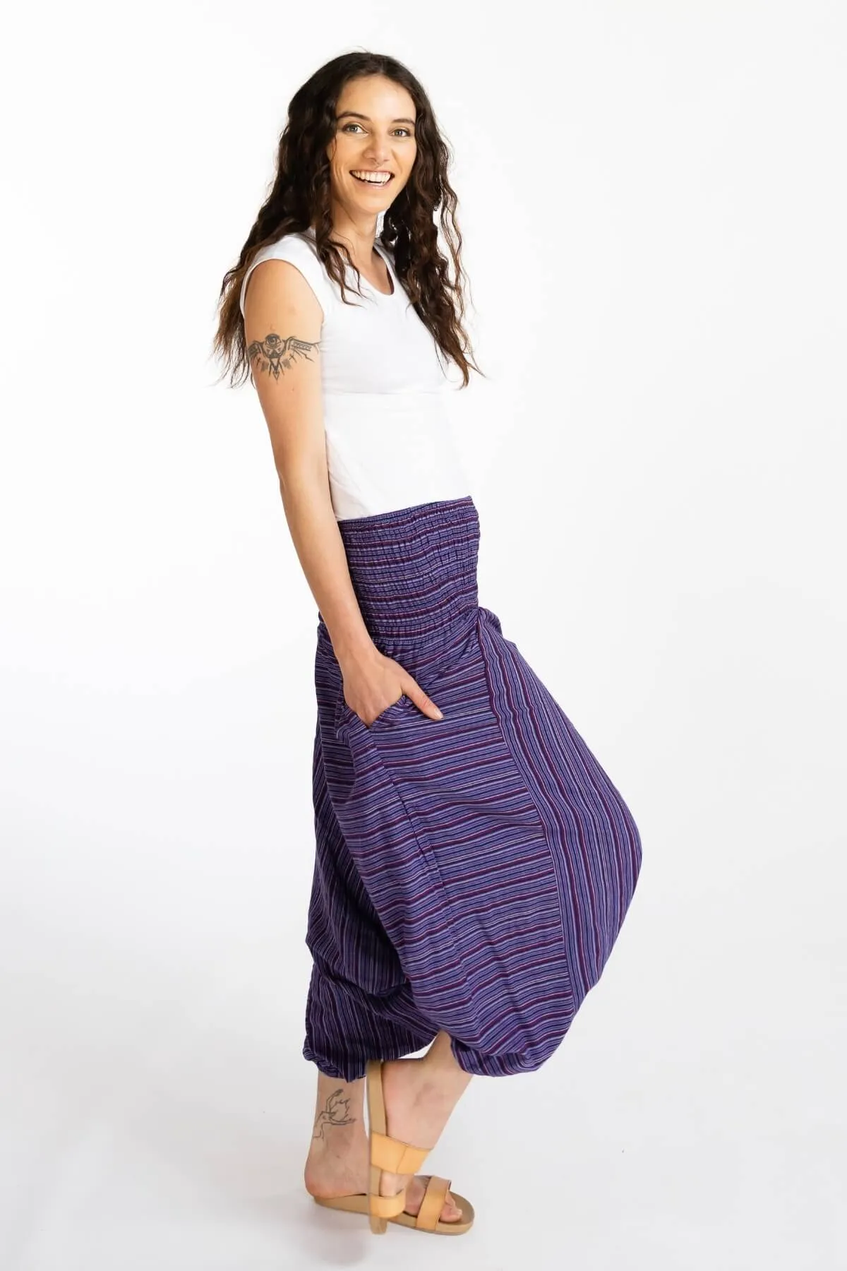 Low Crotch Pants - Striped Purple