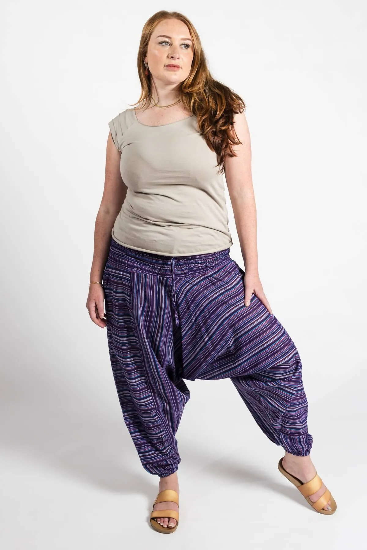 Low Crotch Pants - Striped Purple