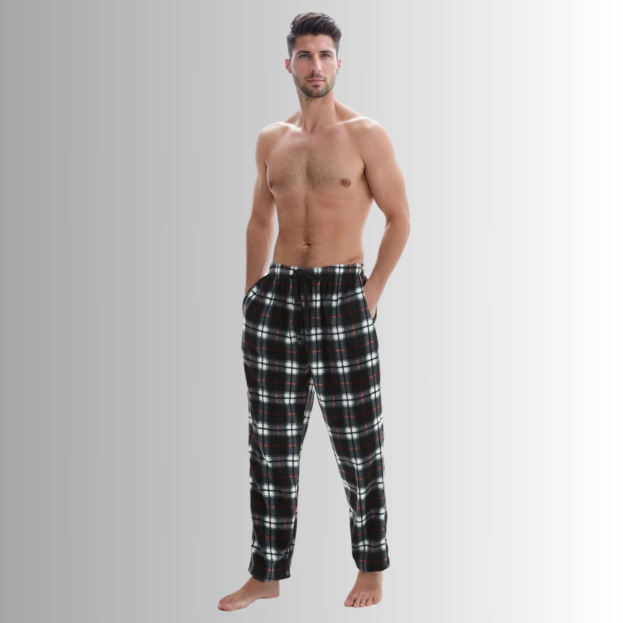 Men's Fleece Loungewear Pyjama Bottoms Lounge Pants Black Red