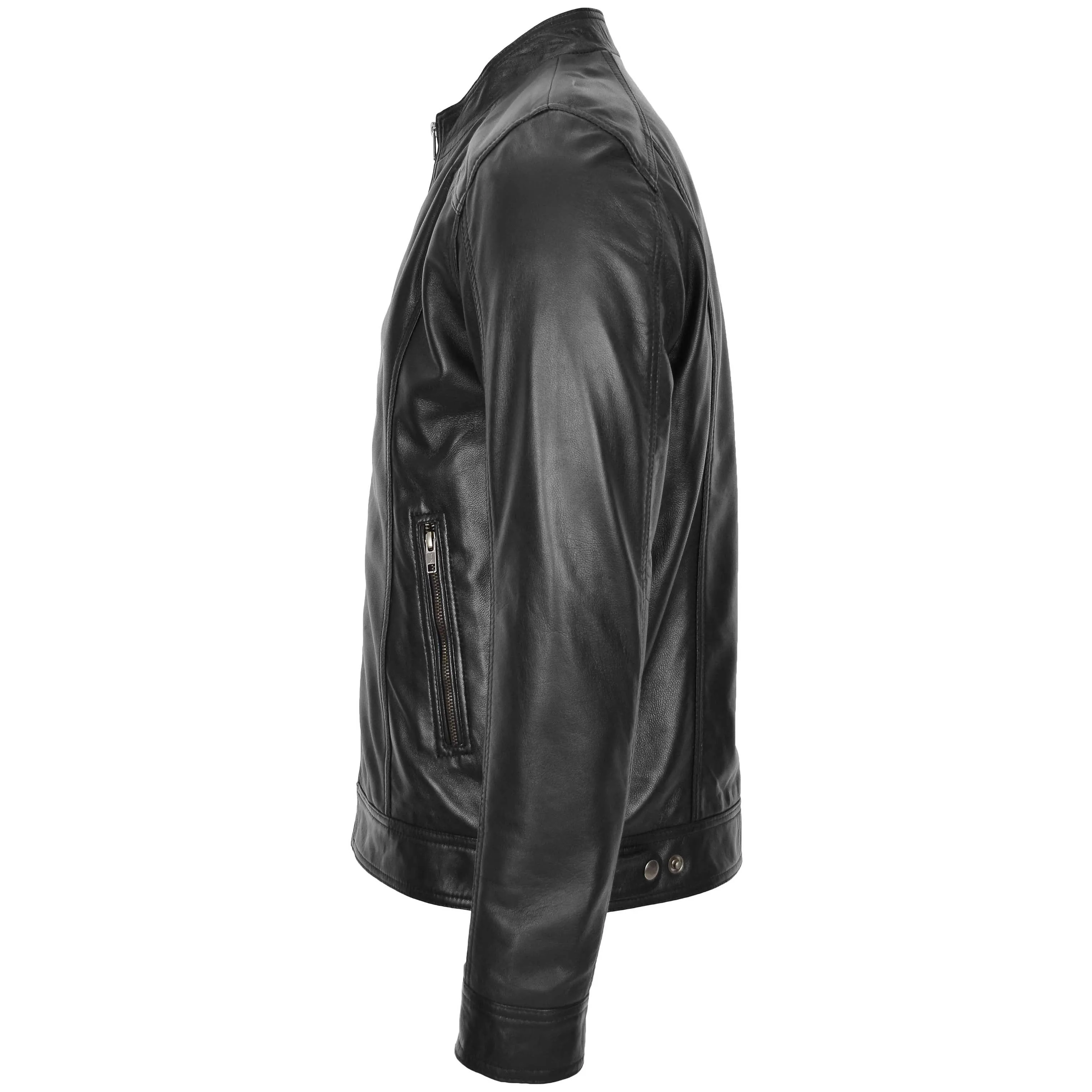 Mens Soft Leather Casual Plain Zip Jacket Matt Black