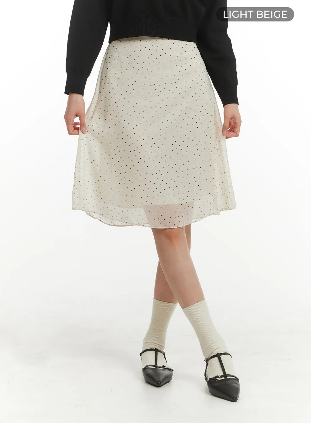 Mid Rise Spot Ribbon Detail Midi Skirt OM406