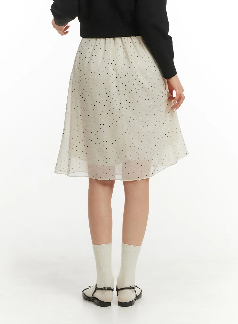 Mid Rise Spot Ribbon Detail Midi Skirt OM406