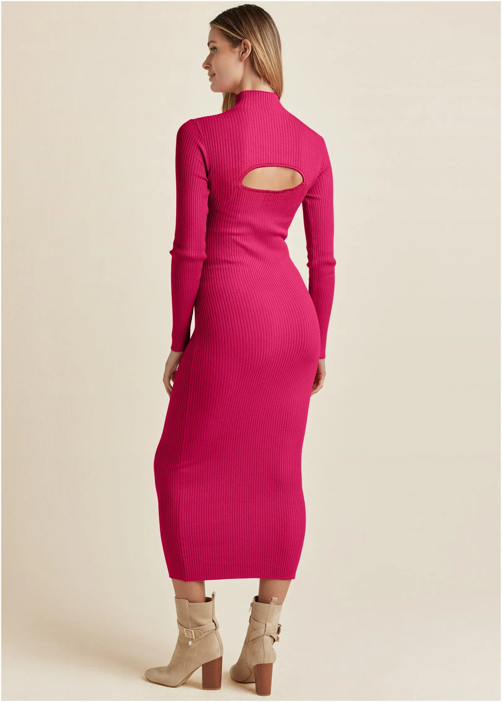 Mock Neck Sweater Dress - Fuchsia