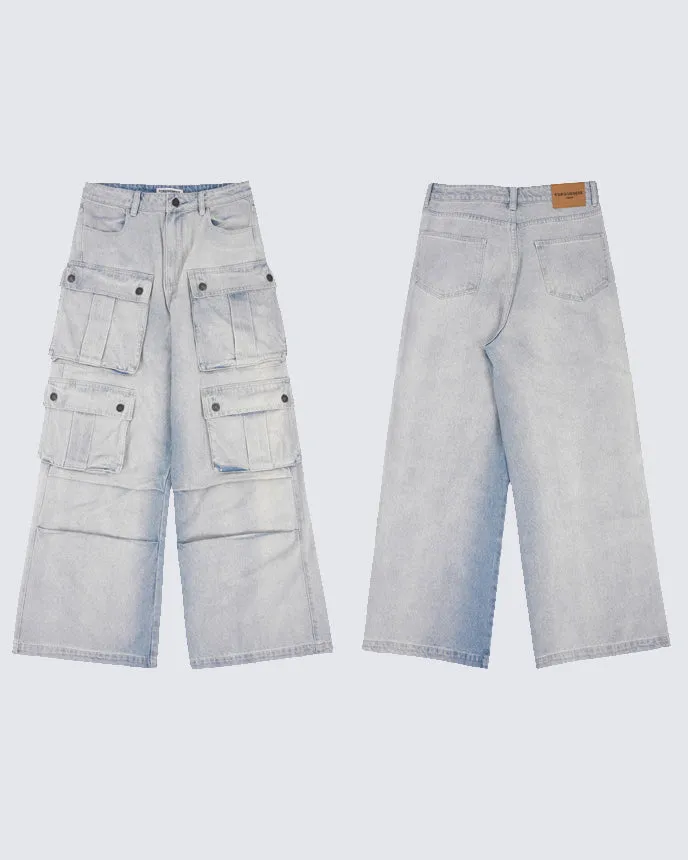 Multi-pocket Loose Straight Leg Cargo Denim Pants