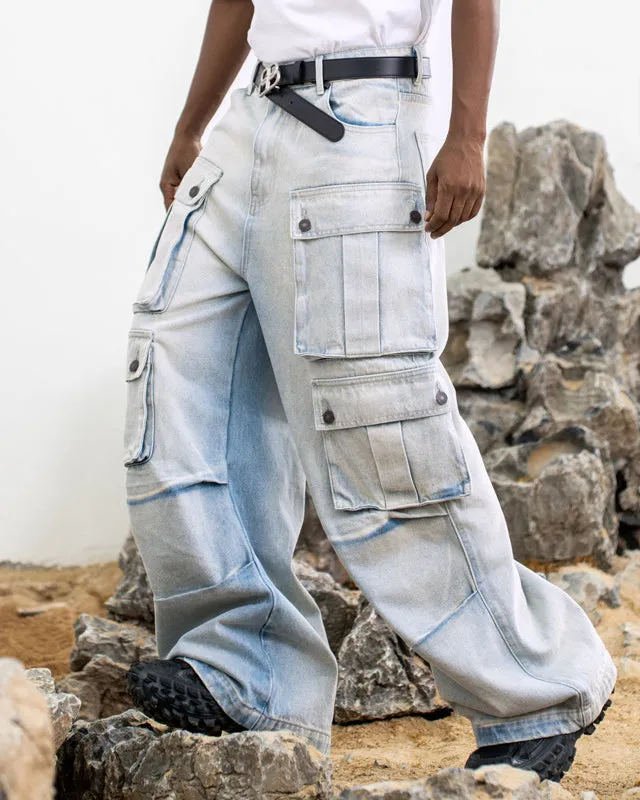 Multi-pocket Loose Straight Leg Cargo Denim Pants