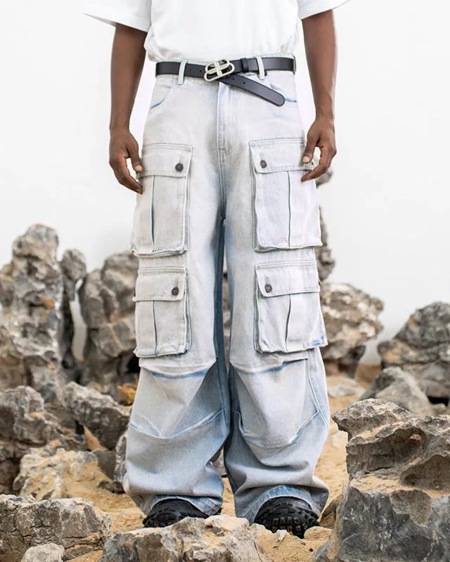 Multi-pocket Loose Straight Leg Cargo Denim Pants