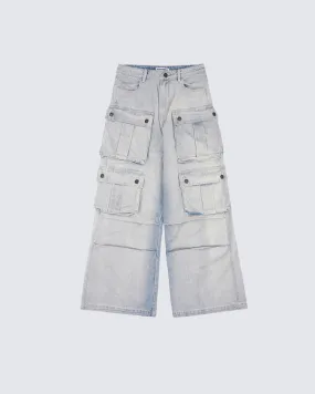 Multi-pocket Loose Straight Leg Cargo Denim Pants