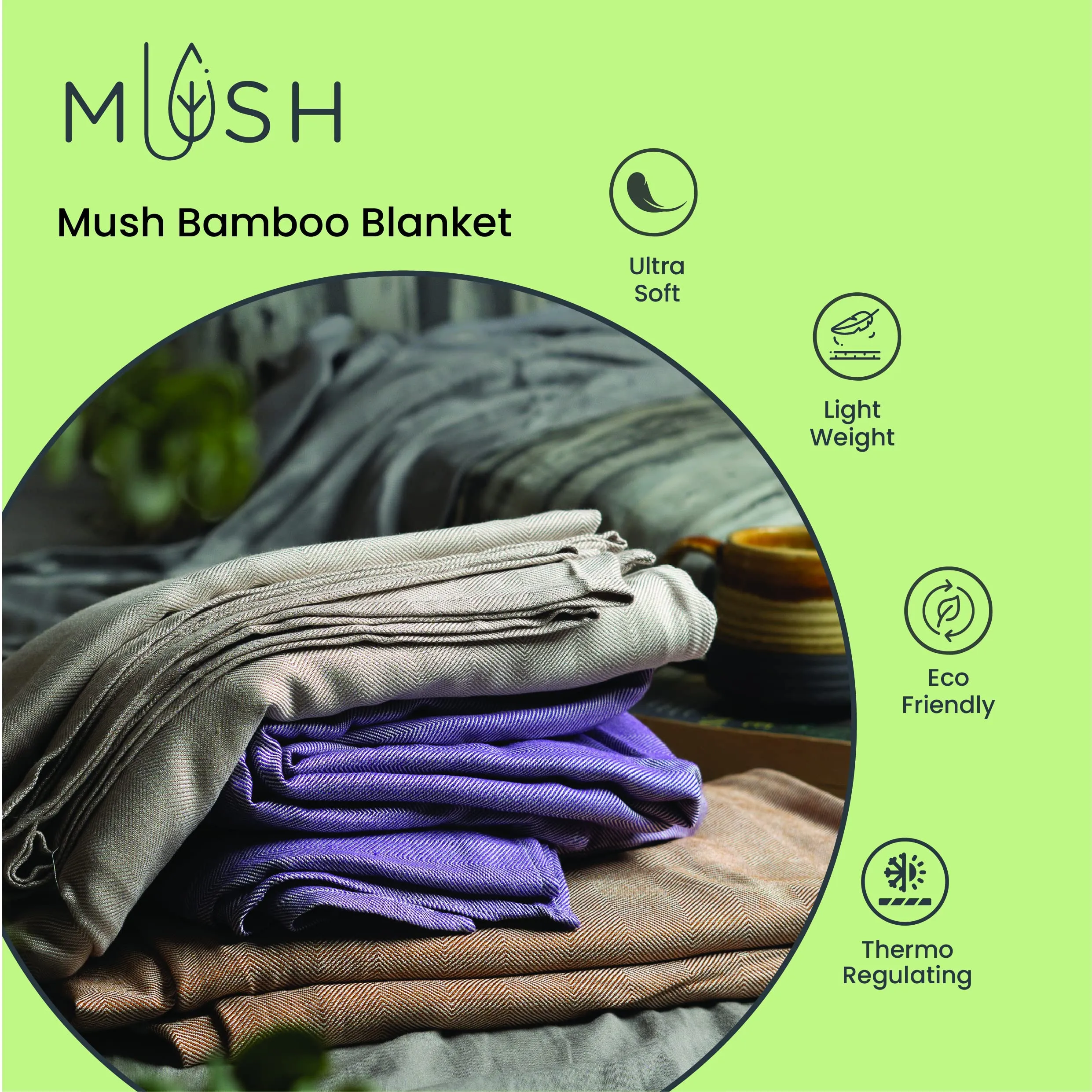 Mush Ultra-Soft, Light weight & Thermoregulating, All Season 100% Bamboo Blanket & Dohar (Light Grey, Small - 3.33 x 4.5 ft)