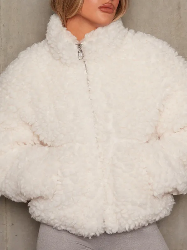 New Plush Cardigan Cropped Jacket Sherpa Wool Coat