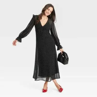 New - Women's Long Sleeve Sheer Maxi Dress - A New Day