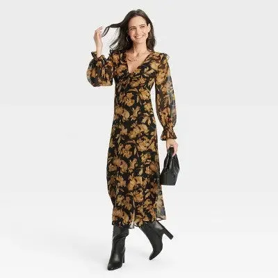 New - Women's Long Sleeve Sheer Maxi Dress - A New Day