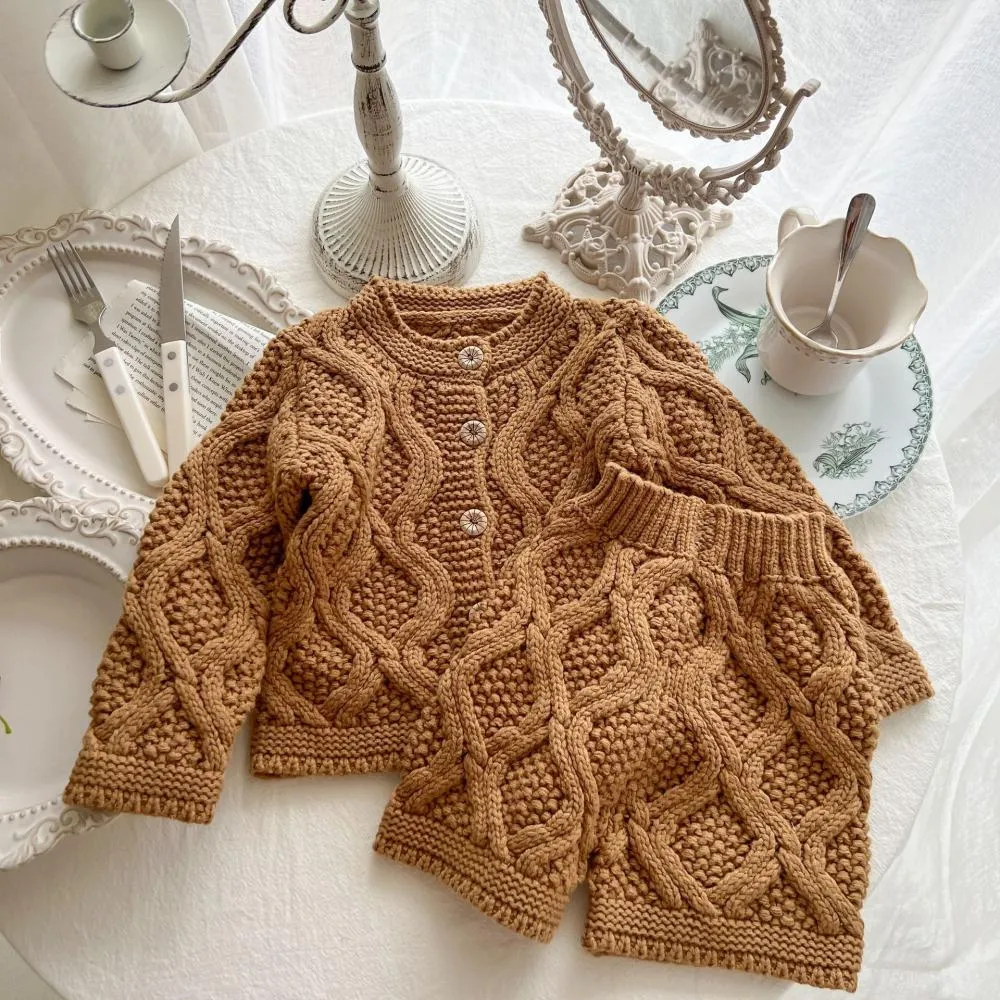 Newborn Baby Solid Autumn Knitted Coat And Shorts Set Baby Clothing Wholesale Distributors