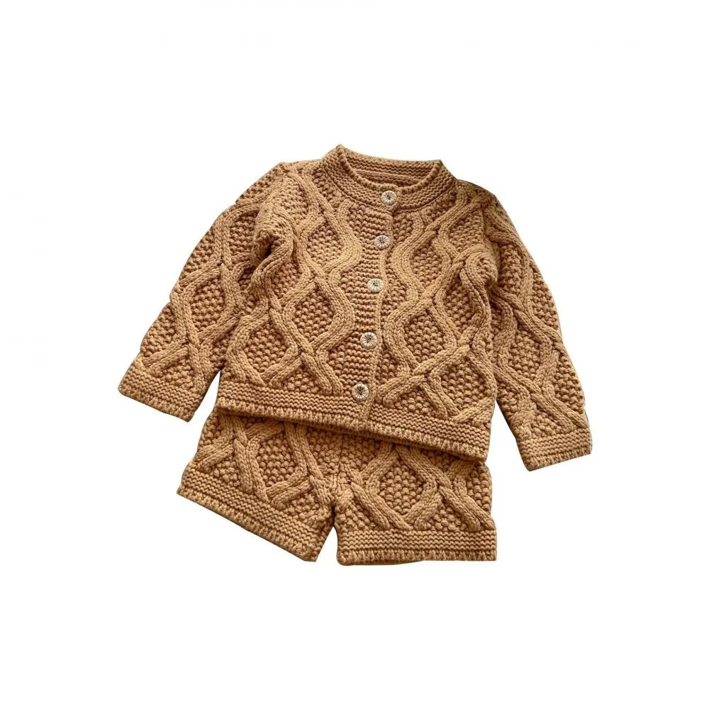 Newborn Baby Solid Autumn Knitted Coat And Shorts Set Baby Clothing Wholesale Distributors