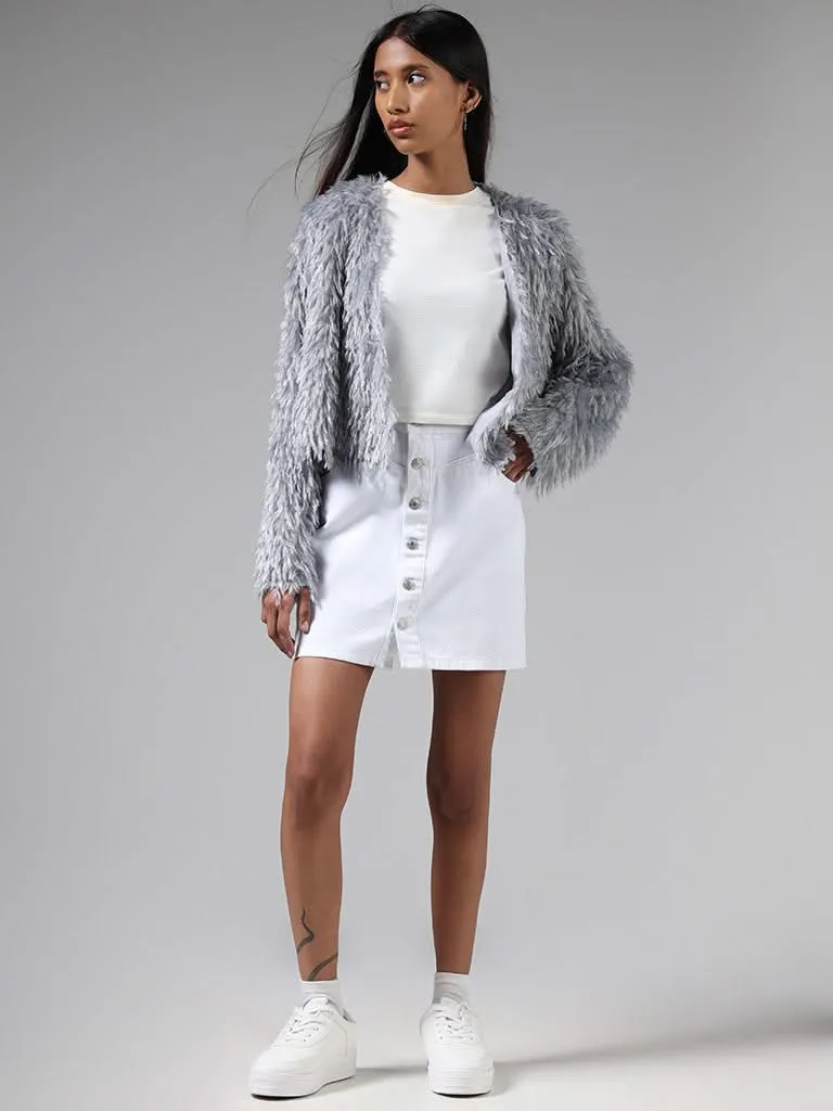 Nuon Solid Grey Fur Cardigan