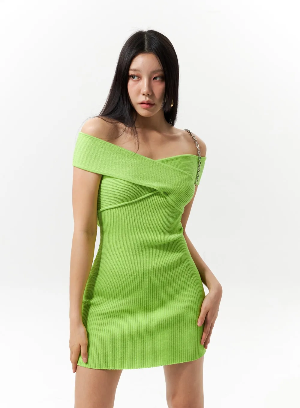 Off-Shoulder Knit Mini Dress IU322