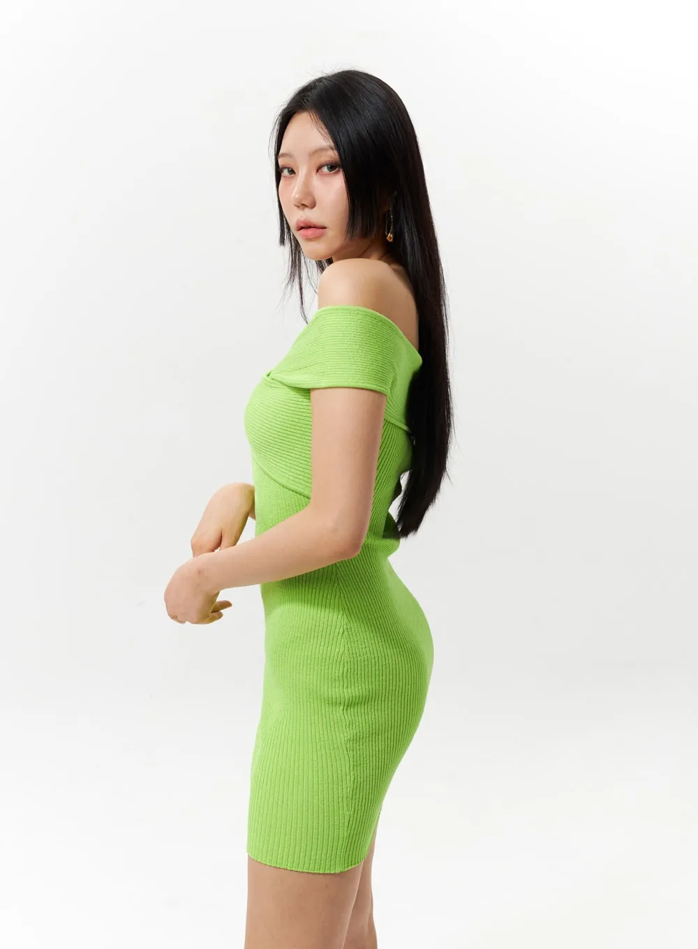 Off-Shoulder Knit Mini Dress IU322