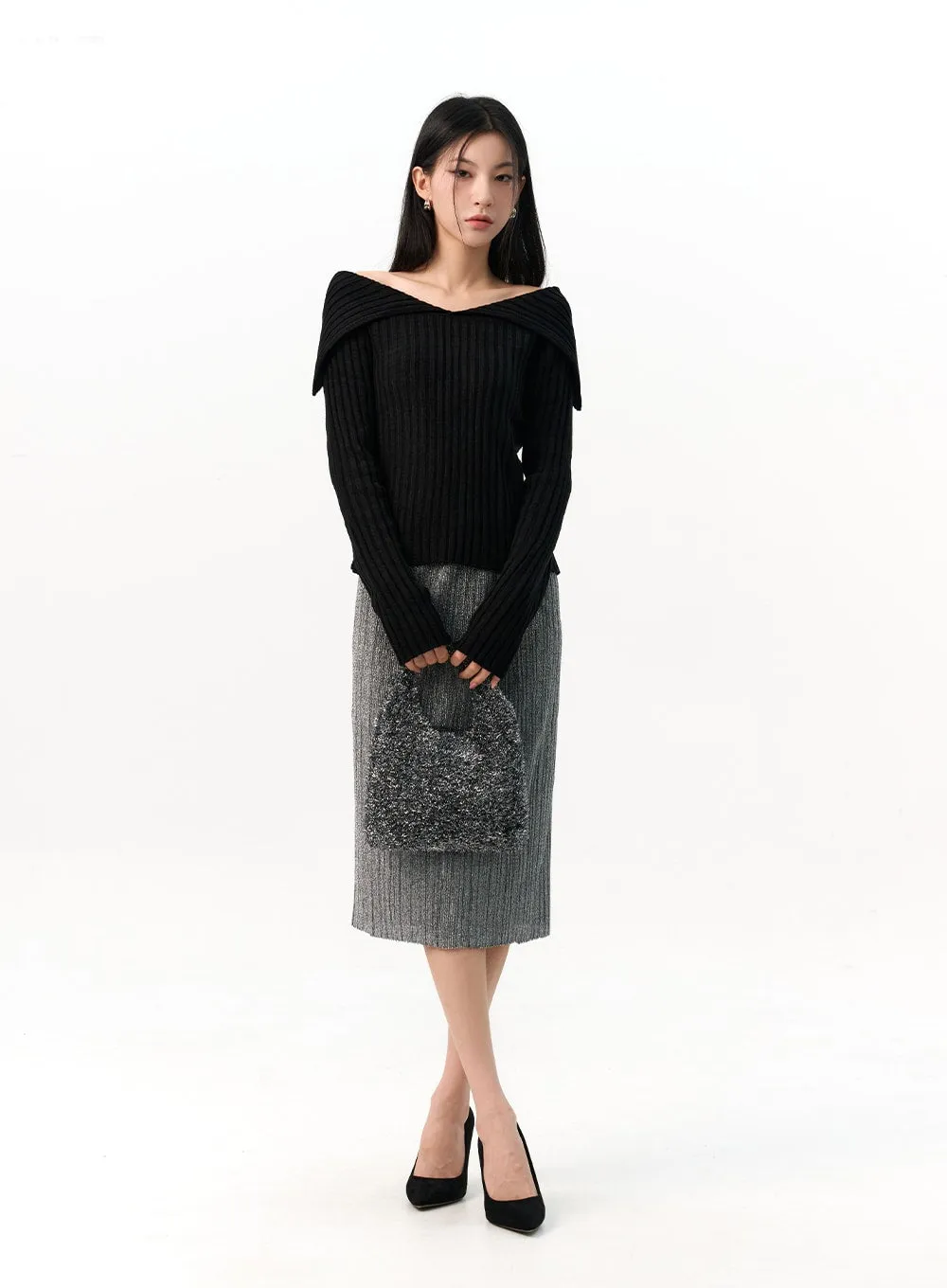 Off-Shoulder Knit Sweater IO320