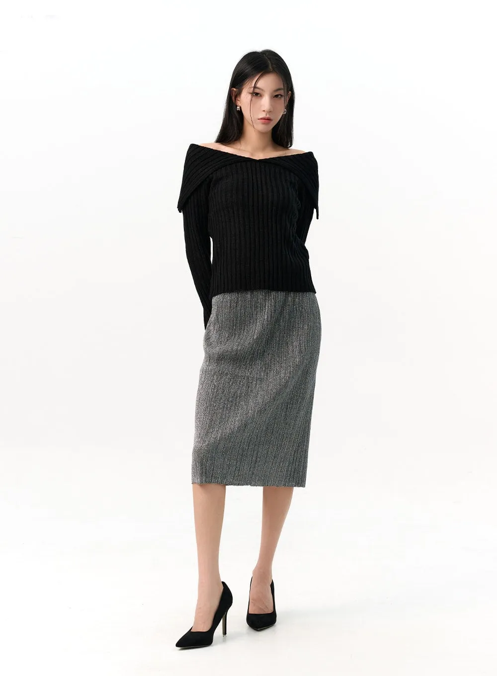 Off-Shoulder Knit Sweater IO320